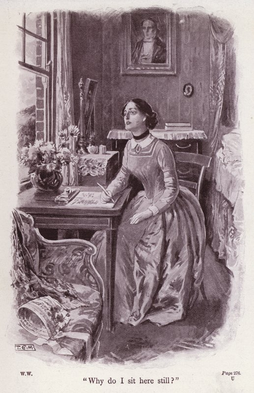 Kuvitus Wilkie Collinsin teokselle The Woman In White (litho) tekijältä Thomas Eyre Macklin