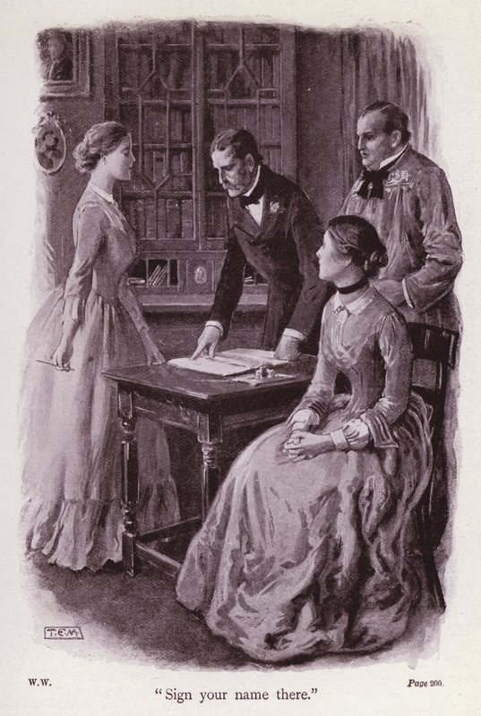 Kuvitus Wilkie Collinsin teokselle The Woman In White (litho) tekijältä Thomas Eyre Macklin