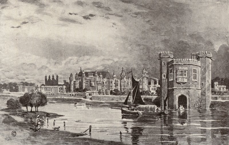 Hampton Court Kaarle I:n päivinä (litografia) tekijältä Thomas Hamilton Crawford