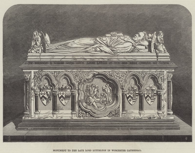 Edesmenneen Lord Lytteltonin muistomerkki Worcesterin katedraalissa tekijältä Thomas Harrington Wilson