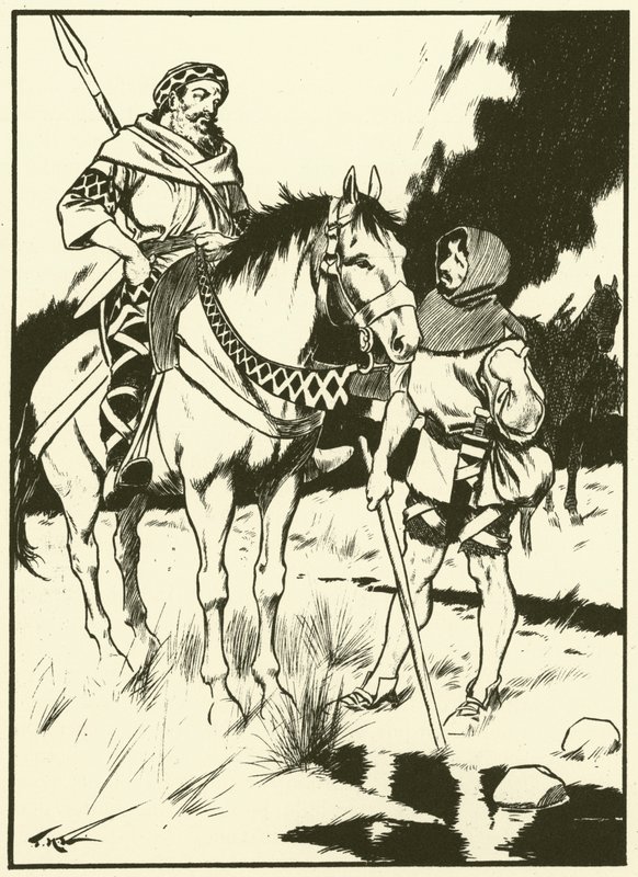 Kaarle Suuri ja hiilipoltin (kaiverrus) tekijältä Thomas Heath Robinson
