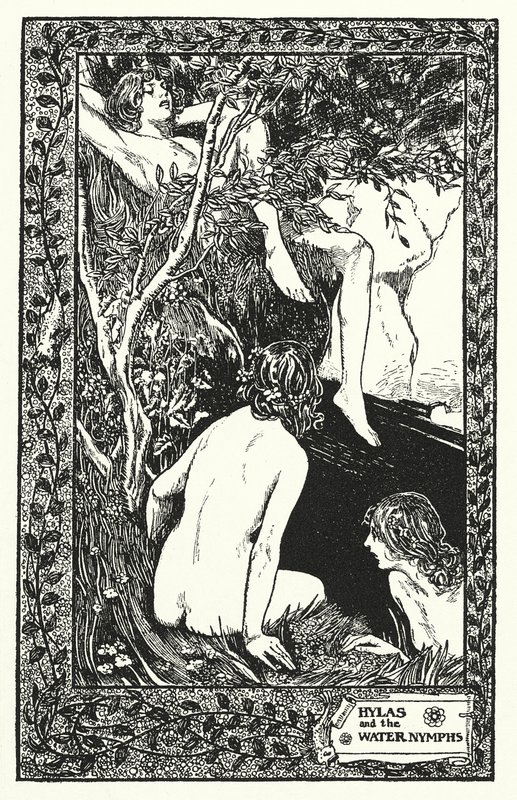 Hylas ja vesinymfit (litografia) tekijältä Thomas Heath Robinson