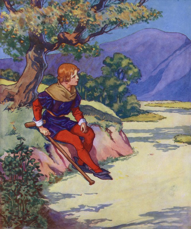 Kuvitus Hamelinin kyyhkynen (värilitografia) tekijältä Thomas Heath Robinson