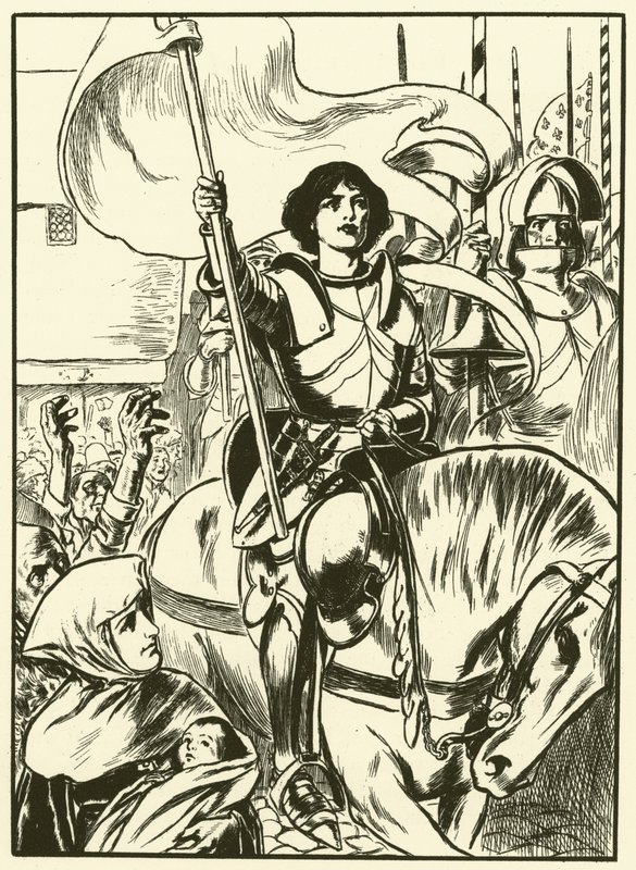 Johanna armeijan johdossa (kaiverrus) tekijältä Thomas Heath Robinson