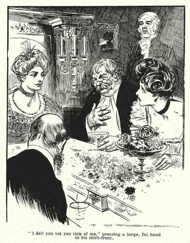Professori selittää keksintöään, ajatuskirjoitinta (litografia). tekijältä Thomas Heath Robinson