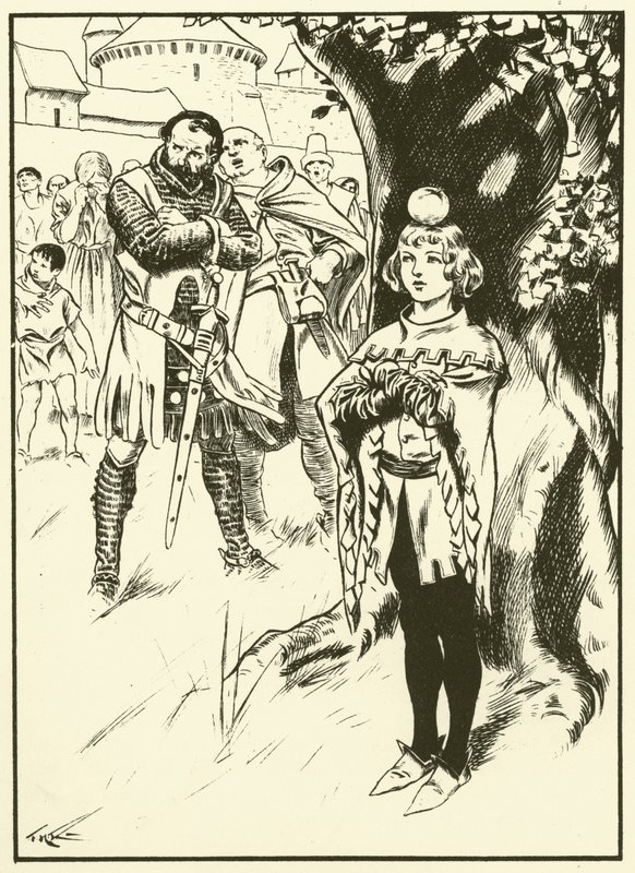 Tellin poika ja omena (kaiverrus) tekijältä Thomas Heath Robinson