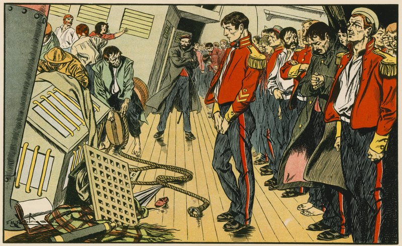 Birkenheadin sankarit (värilitro) tekijältä Thomas Heath Robinson