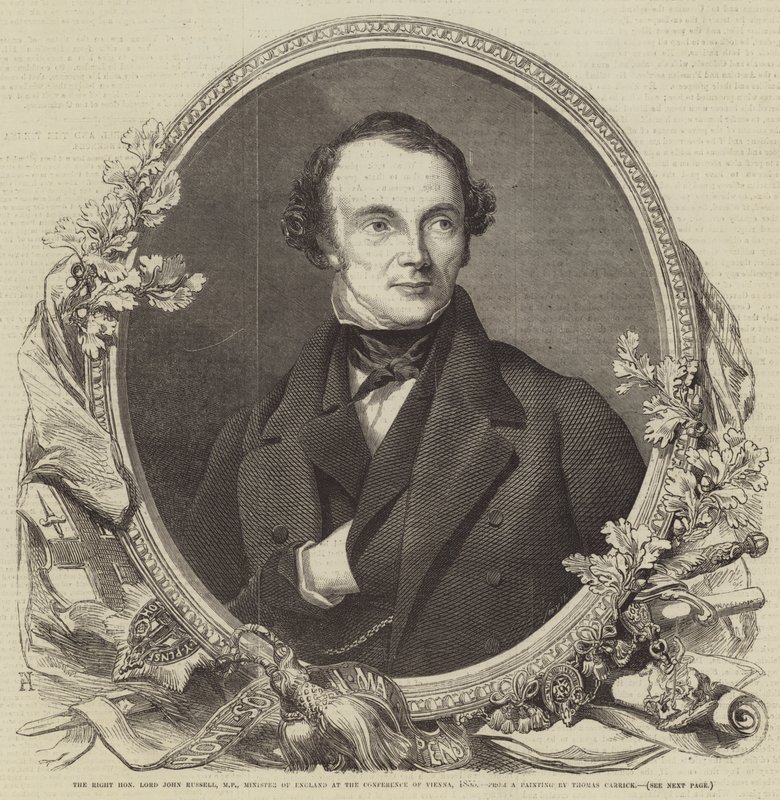 Oikea kunniallinen lordi John Russell, kansanedustaja, Englannin ministeri Wienin konferenssissa 1855 tekijältä Thomas Heathfield Carrick