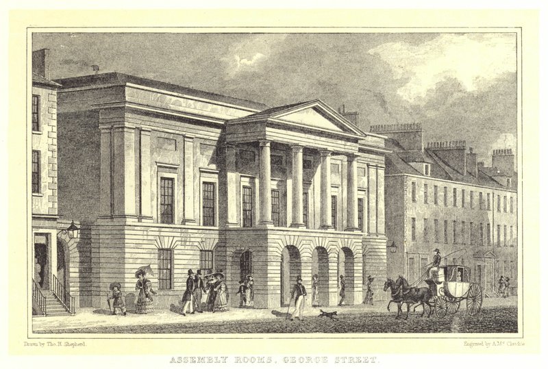 Assembly Rooms, George Street (kaiverrus) tekijältä Thomas Hosmer (after) Shepherd