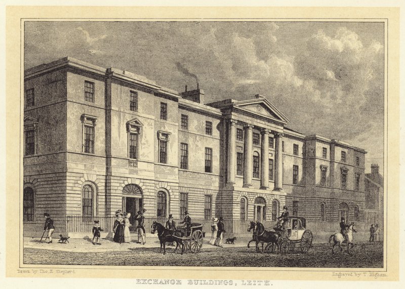 Exchange Buildings, Leith (kaiverrus) tekijältä Thomas Hosmer (after) Shepherd