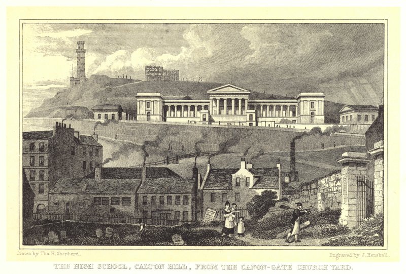 Lukio, Calton Hill, Canon-Gate Church Yardista (kaiverrus) tekijältä Thomas Hosmer (after) Shepherd