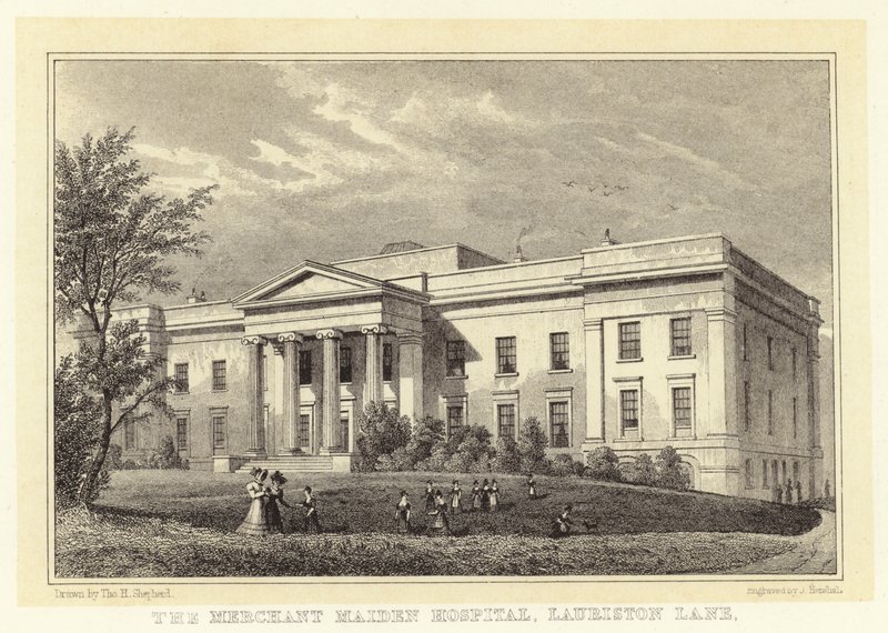 The Merchant Maiden Hospital, Lauriston Lane (kaiverrus) tekijältä Thomas Hosmer (after) Shepherd