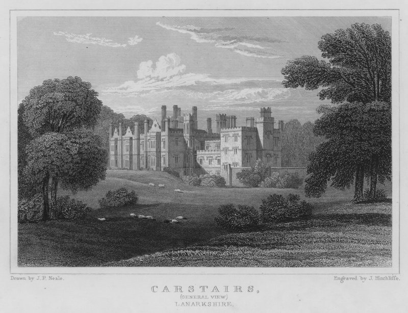 Carstairs, yleisnäkymä, Lanarkshire (kaiverrus) tekijältä Thomas Hosmer Shepherd