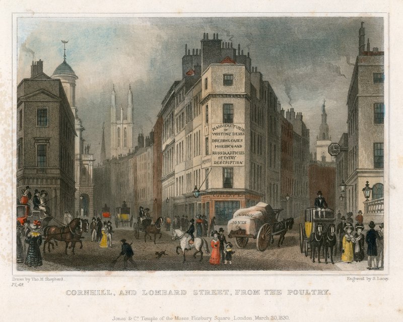 Cornhill ja Lombard Street, Lontoo, Poultrysta tekijältä Thomas Hosmer Shepherd