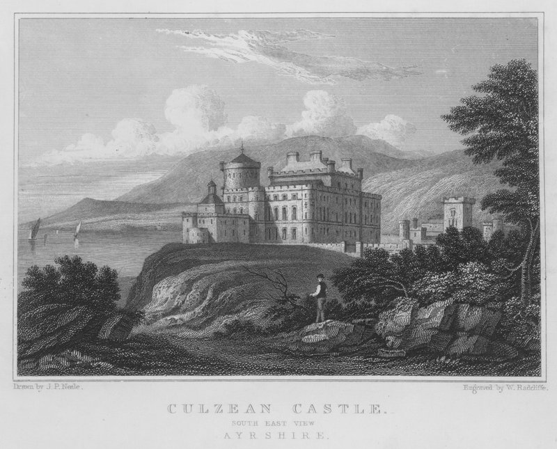 Culzean Castle, Kaakkoisnäkymä, Ayrshire (kaiverrus) tekijältä Thomas Hosmer Shepherd