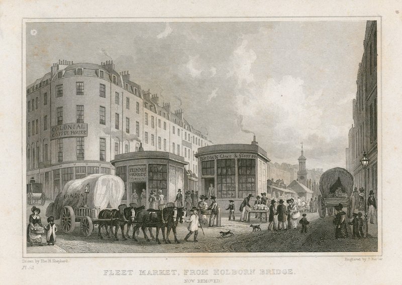 Fleet Market Holborn Bridgestä (nyt poistettu) tekijältä Thomas Hosmer Shepherd