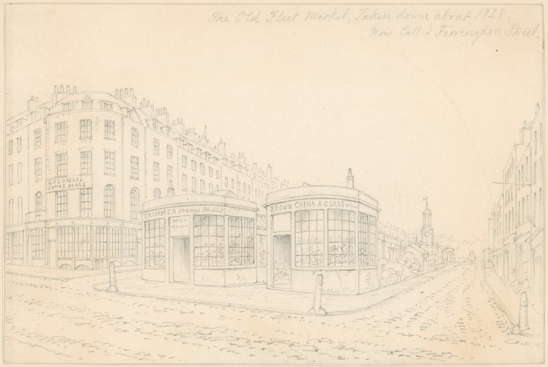 Fleet Market Holborn Bridgestä (nyt poistettu) tekijältä Thomas Hosmer Shepherd