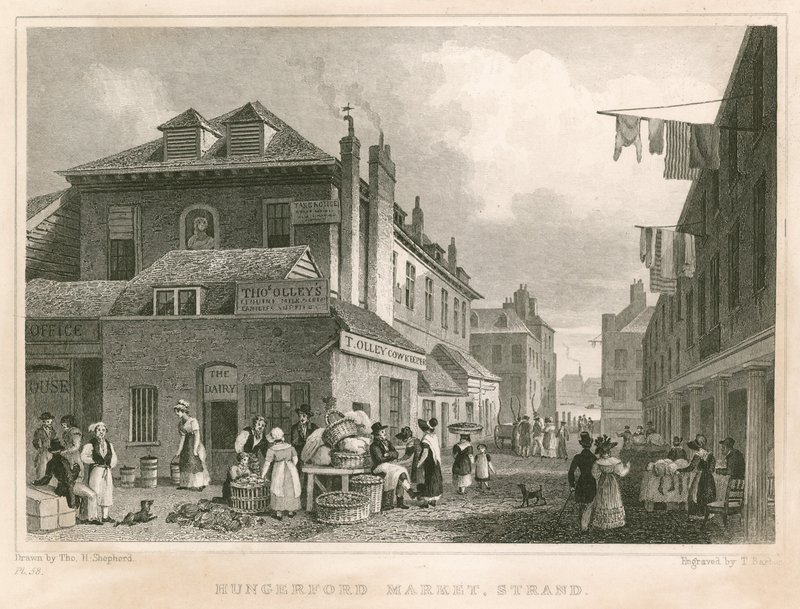Hungerford Market, lähellä York Buildingsia, The Strand, Lontoo tekijältä Thomas Hosmer Shepherd