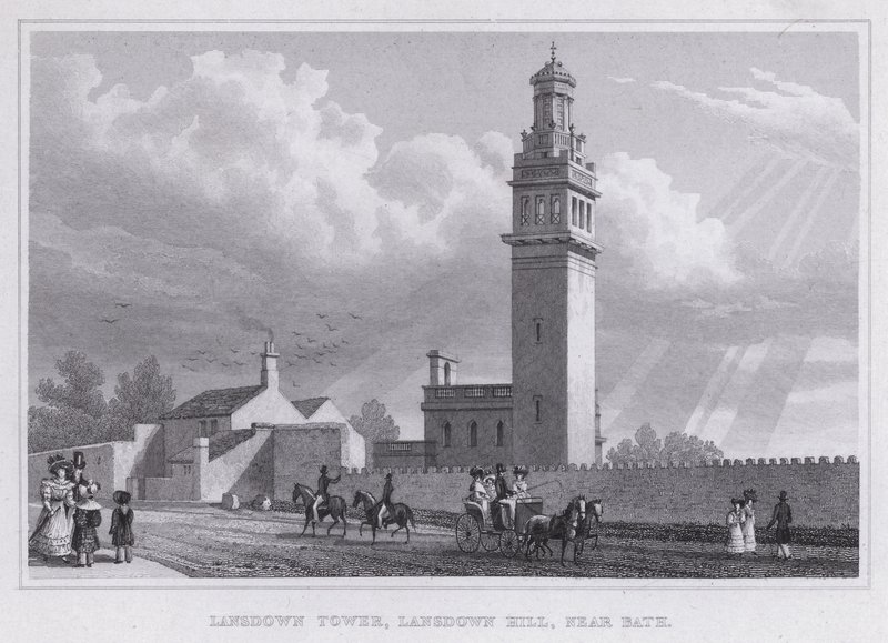 Lansdown Tower, Lansdown Hill, lähellä Bathia (kaiverrus) tekijältä Thomas Hosmer Shepherd