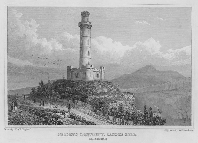 Nelsonin muistomerkki, Calton Hill, Edinburgh (kaiverrus) tekijältä Thomas Hosmer Shepherd