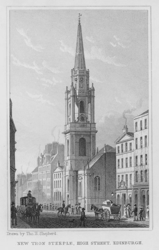 Uusi Tron Steeple, High Street, Edinburgh (kaiverrus) tekijältä Thomas Hosmer Shepherd