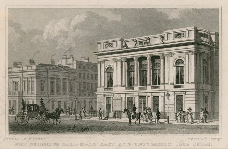 Uudet rakennukset Pall Mall East ja University Club House tekijältä Thomas Hosmer Shepherd