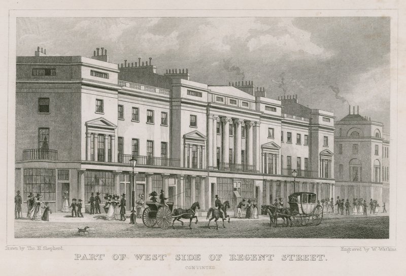 Osa Lontoon Regent Streetin länsipuolta tekijältä Thomas Hosmer Shepherd