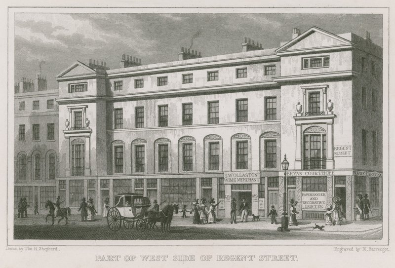 Osa Regent Streetin länsipuolta, Lontoo tekijältä Thomas Hosmer Shepherd