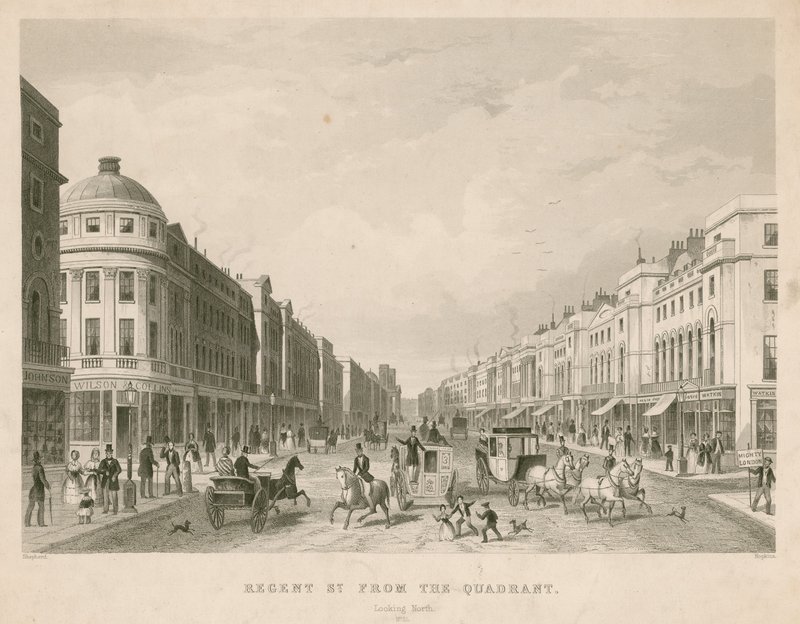 Regent Street, Lontoo, Quadrantista, pohjoiseen päin tekijältä Thomas Hosmer Shepherd