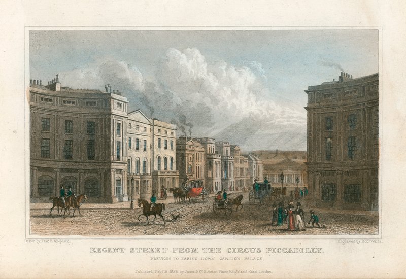 Regent Street Circus Piccadillystä Lontoosta tekijältä Thomas Hosmer Shepherd