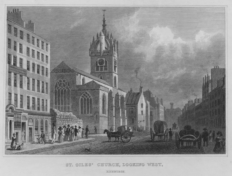 St Gilesin kirkko, joka näyttää länteen, Edinburgh (kaiverrus) tekijältä Thomas Hosmer Shepherd