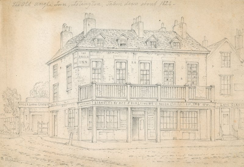 The Angel Inn, Islington (muste paperille) tekijältä Thomas Hosmer Shepherd