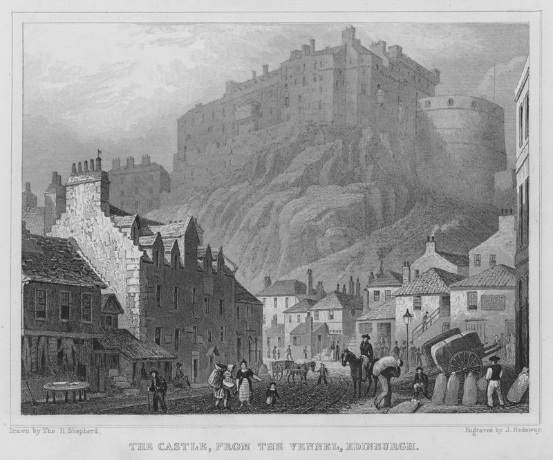 Linna, Vennelistä, Edinburgh (kaiverrus) tekijältä Thomas Hosmer Shepherd