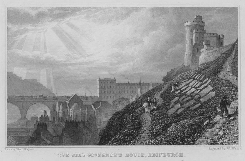 Vankilan kuvernöörin talo, Edinburgh (kaiverrus) tekijältä Thomas Hosmer Shepherd