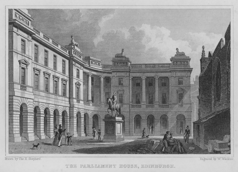 Eduskuntatalo, Edinburgh (kaiverrus) tekijältä Thomas Hosmer Shepherd