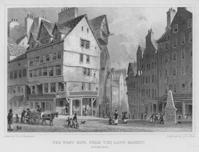 West Bow Edinburghin nurmitorilta (kaiverrus) tekijältä Thomas Hosmer Shepherd