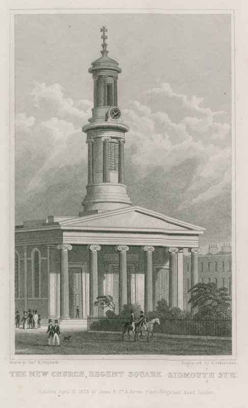 Uusi kirkko, Regent Square, Sidmouth Street tekijältä Thomas Hosmer Shepherd