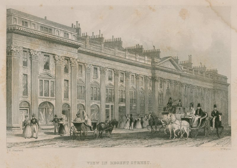 Näkymä Regent Streetille, Lontoo, länsipuolella tekijältä Thomas Hosmer Shepherd
