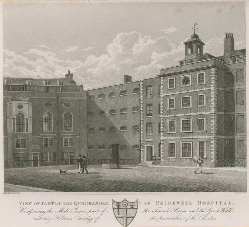 Näkymä osasta Bridewell Hospitalin nelikulmaa tekijältä Thomas Hosmer Shepherd
