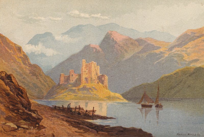 Skotlanti, Eilean-Donan Castle (väri litho) tekijältä Thomas Leeson the Elder Rowbotham