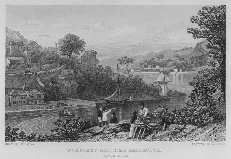 Warfleet Bay, lähellä Dartmouthia, Devonshire (kaiverrus) tekijältä Thomas Mann (after) Baynes