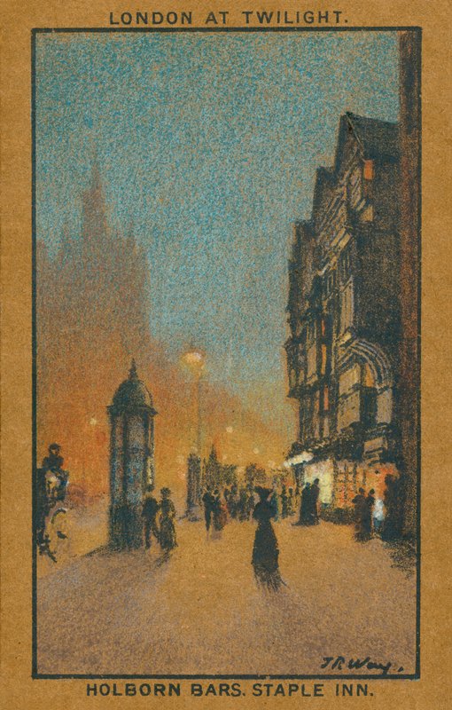 Lontoo iltahämärässä: Holborn Bars, Staple Inn (värilitro). tekijältä Thomas Robert Way
