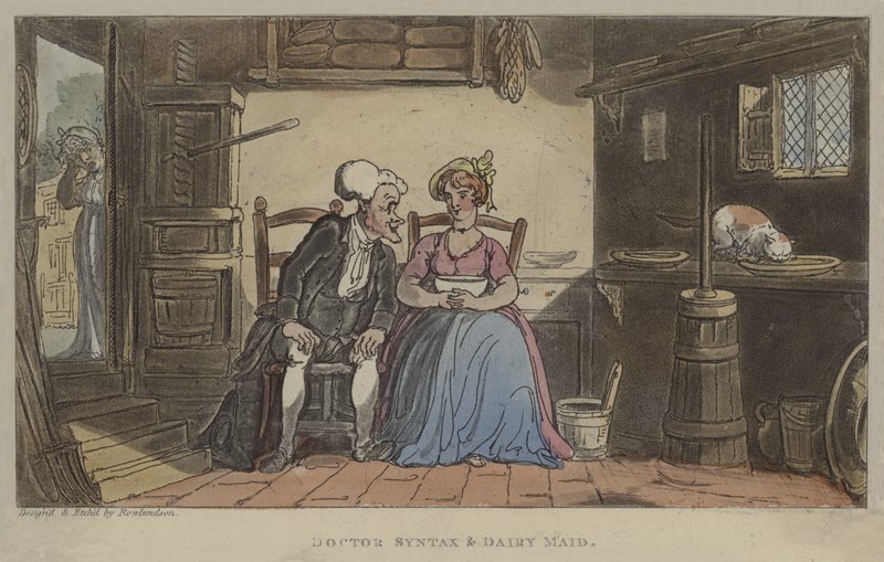 Doctor Syntax ja Dairy Maid tekijältä Thomas Rowlandson