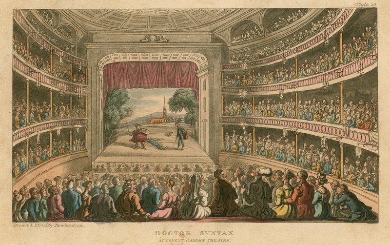 Dr Syntax Covent Garden Theatressa, Lontoossa tekijältä Thomas Rowlandson