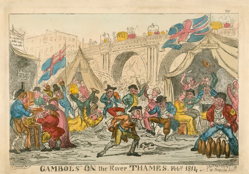 Gambolit Thames-joella, helmikuu 1814 tekijältä Thomas Rowlandson