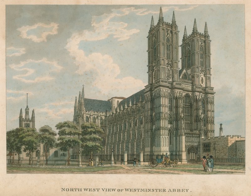 Westminster Abbey, Lontoo, luoteisnäkymä länteen tekijältä Thomas Snr. Malton