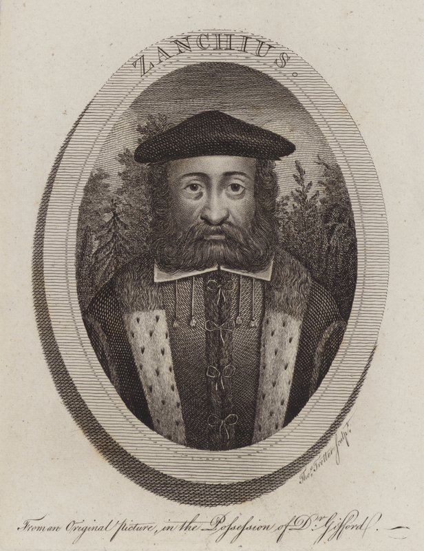 Girolamo Zanchi, italialainen protestanttisen uskonpuhdistuksen pappi (kaiverrus) tekijältä Thomas Trotter