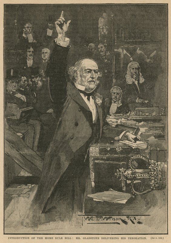 Home Rule Billin esittely – herra Gladstone esittelee esityksensä tekijältä Thomas Walter Wilson