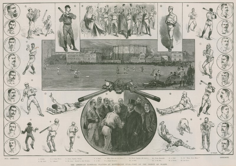 Amerikkalaiset baseball-pelaajat Kennington Ovalilla - Walesin prinssin vierailu (kaiverrus) (kaiverrus) tekijältä Thomas Walter Wilson