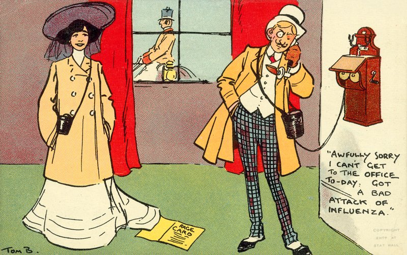 Todella pahoillani, en pääse toimistolle tänään (chromolitho) tekijältä Tom Browne